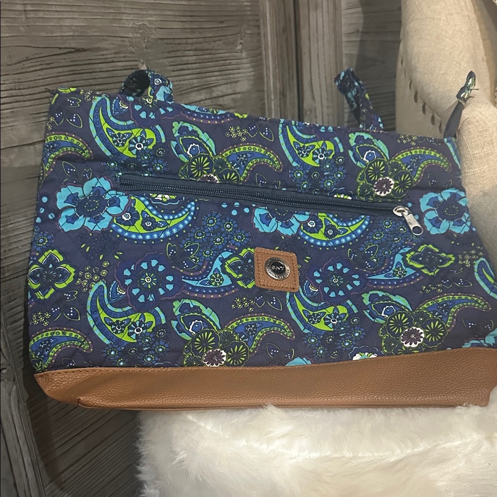 Floral Patterned Blue and Brown Women's Bag